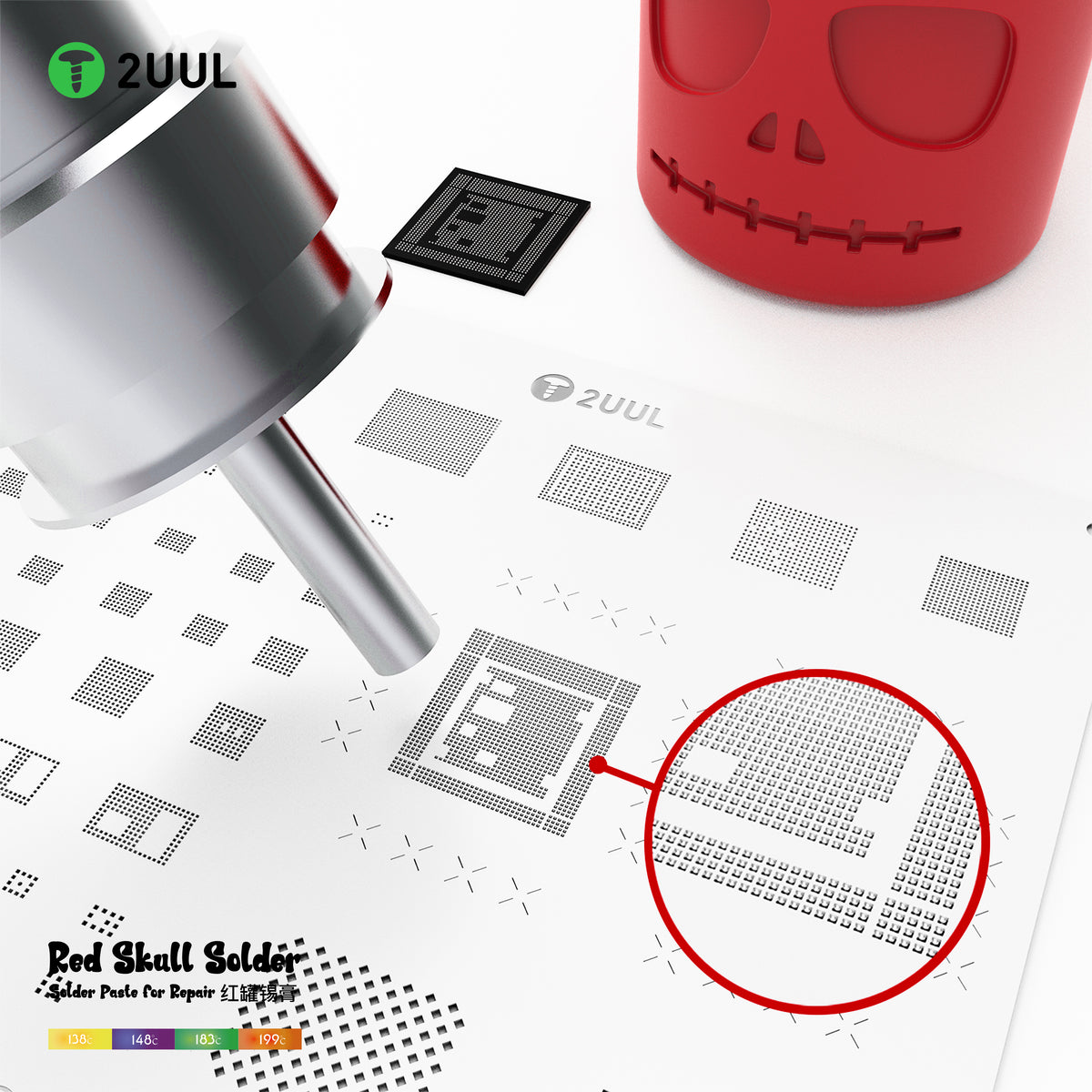 2UUL Red Skull Solder Paste for Repair (138℃ 148℃ 183℃ 199℃) 50g