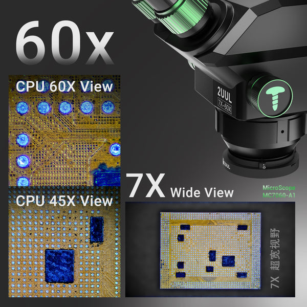 2UUL MC7060-A1 7-60X Trinocular Microscope for PCB Micro-Work
